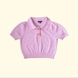 delia’s x dolls kill y2k pink knitted crop top short sleeve polo shirt, size s
